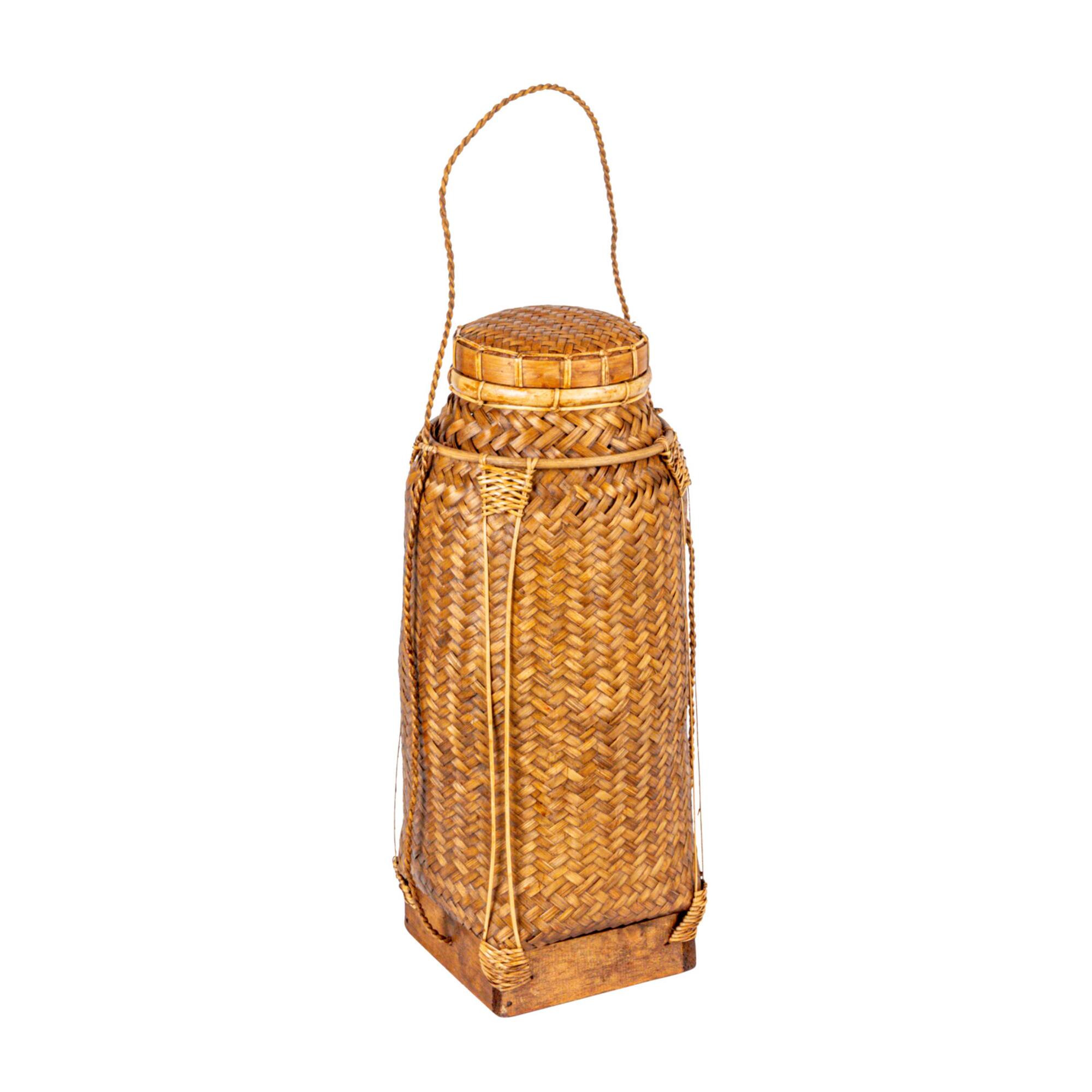 Hello Honey® 19" Natural Artisanal Bamboo & Rattan Lidded Container